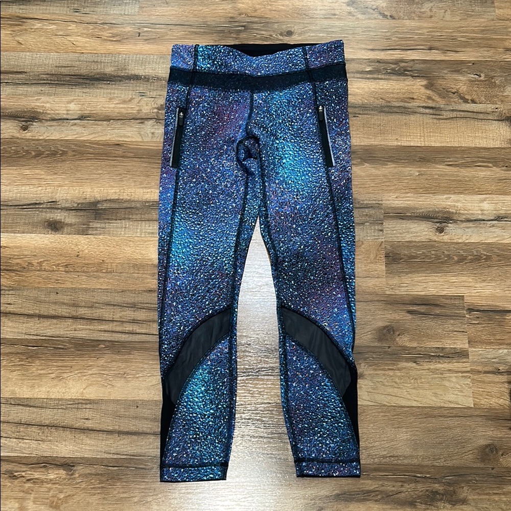 LULULEMON WOMEN RUN TIGHT MERMAID LEGGING SPARKLY BLUE MID RISE Sz 4
